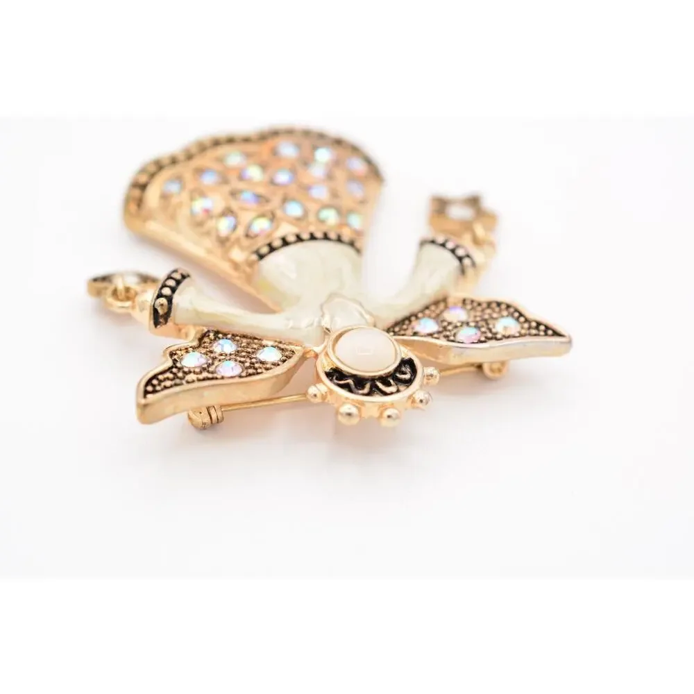 KC Vintage Christmas Angel Pin Brooch Star Heart AB Rhinestone Signed 90s Bin5A